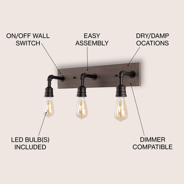 Corbett 22.13" Rustic Farmhouse Iron LED Vanity - JONATHAN Y